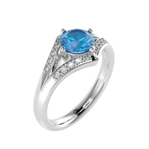 Zásnubný prsteň 14K biele zlato a topas swiss blue  0.8 ct 006_A