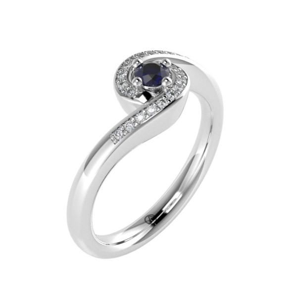 Zásnubný prsteň 14K biele zlato a modrý zafír  0.10 ct  008_A