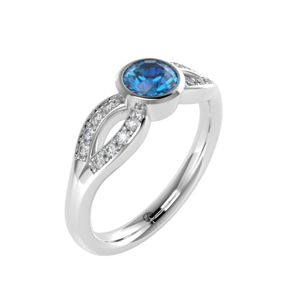 Zásnubný prsteň 14K biele zlato a topas swiss blue  0.5 ct  020_A