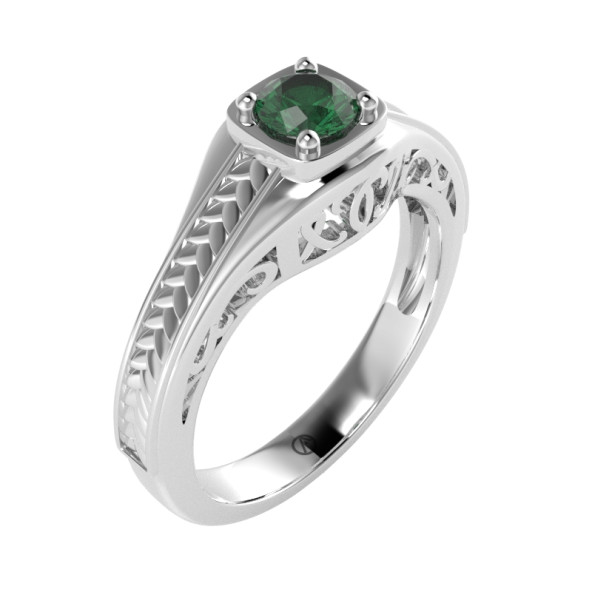 Zásnubný prsteň 14K biele zlato a diamant zelený  0.29 ct  119_A