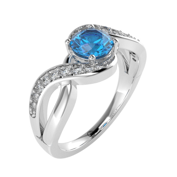 Zásnubný prsteň 14K biele zlato a topas swiss blue  0.8 ct 086_A