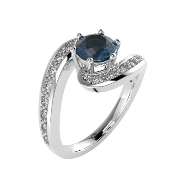 Zásnubný prsteň 14K biele zlato a topas london blue  0.6 ct  088_A