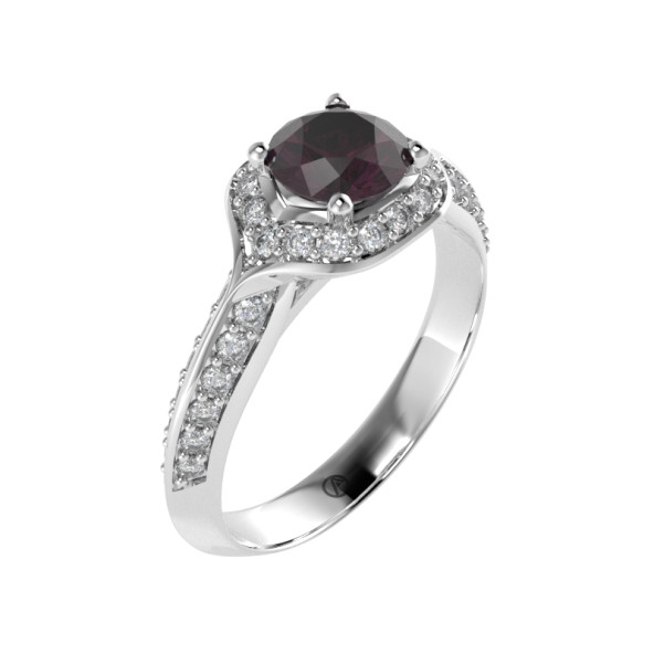 Zásnubný prsteň 14K biele zlato a granát rhodolit  0.6 ct  090_A
