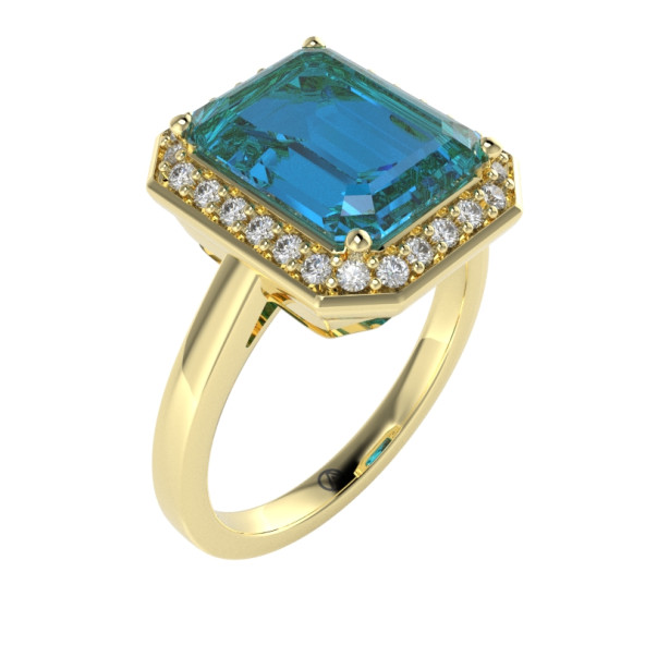 Zásnubný prsteň 14K biele zlato a topas swiss blue  _XE 083_A