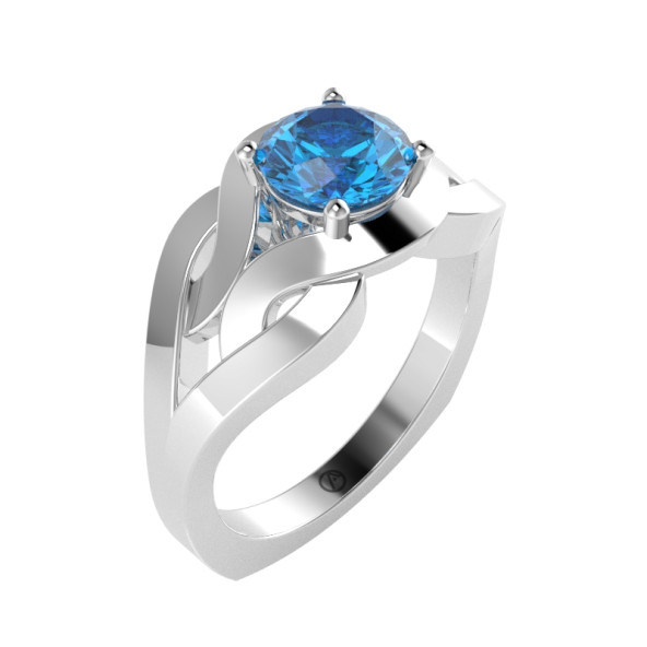 Zásnubný prsteň 14K biele zlato a topas swiss blue  0.8 ct 091_A