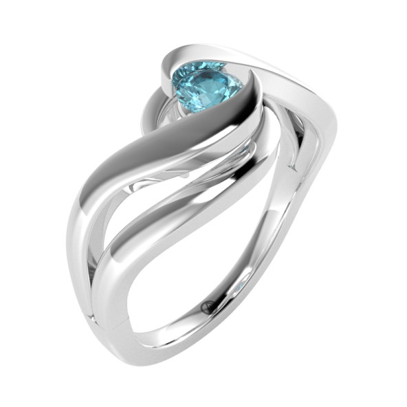 Zásnubný prsteň 14K biele zlato a diamant modrý 0.29 ct  095_A
