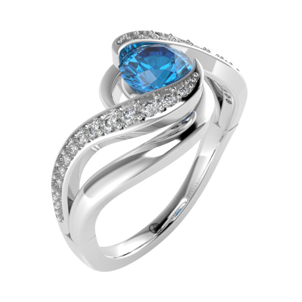 Zásnubný prsteň 14K biele zlato a topas swiss blue  0.8 ct 096_A