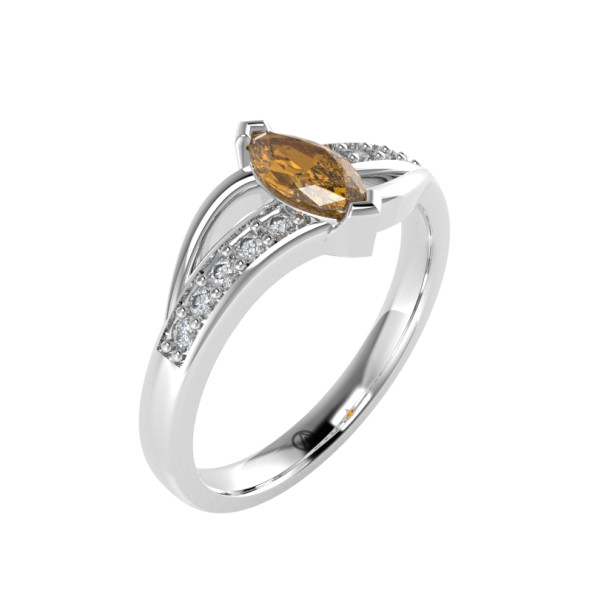 Zásnubný prsteň 14K biele zlato a citrín  _RM 098_A