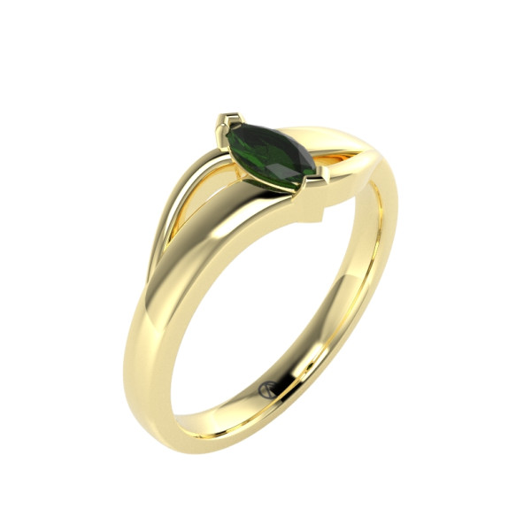 Zásnubný prsteň 14K biele zlato a turmalín zelený  _PM 097_A