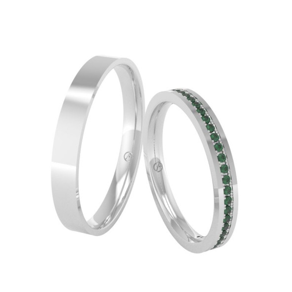 Svadobné obrúčky 14K biele zlato a zelený diamant 24PK108A26ZF_A