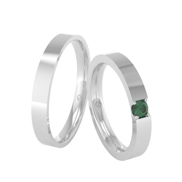 Svadobné obrúčky 14K biele zlato a zelený diamant 30PK112S1ZF_A